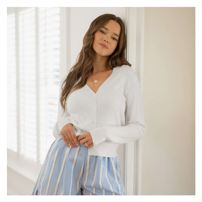 Women's Cable Knit Cardigan - Bright White